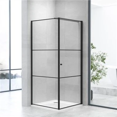 Kvadrat Matt qora panjarali aylanma eshikli dush devorlari
